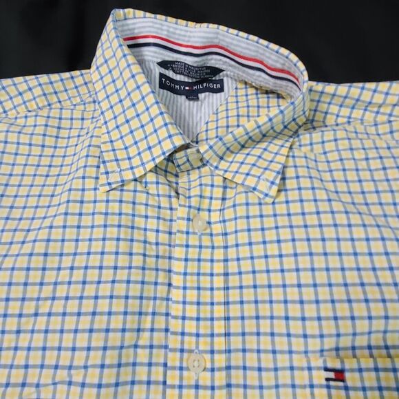 Tommy Hifiger Mens Button Up Multicolor Size XL Cotton Short Sleeve Logo Collar - Picture 6 of 12